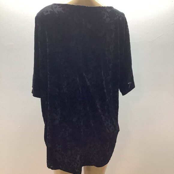 JM Collection Size XL Black Velvet Burnout Split Sleeve W/Stones Floral Top. New - Picture 4 of 8